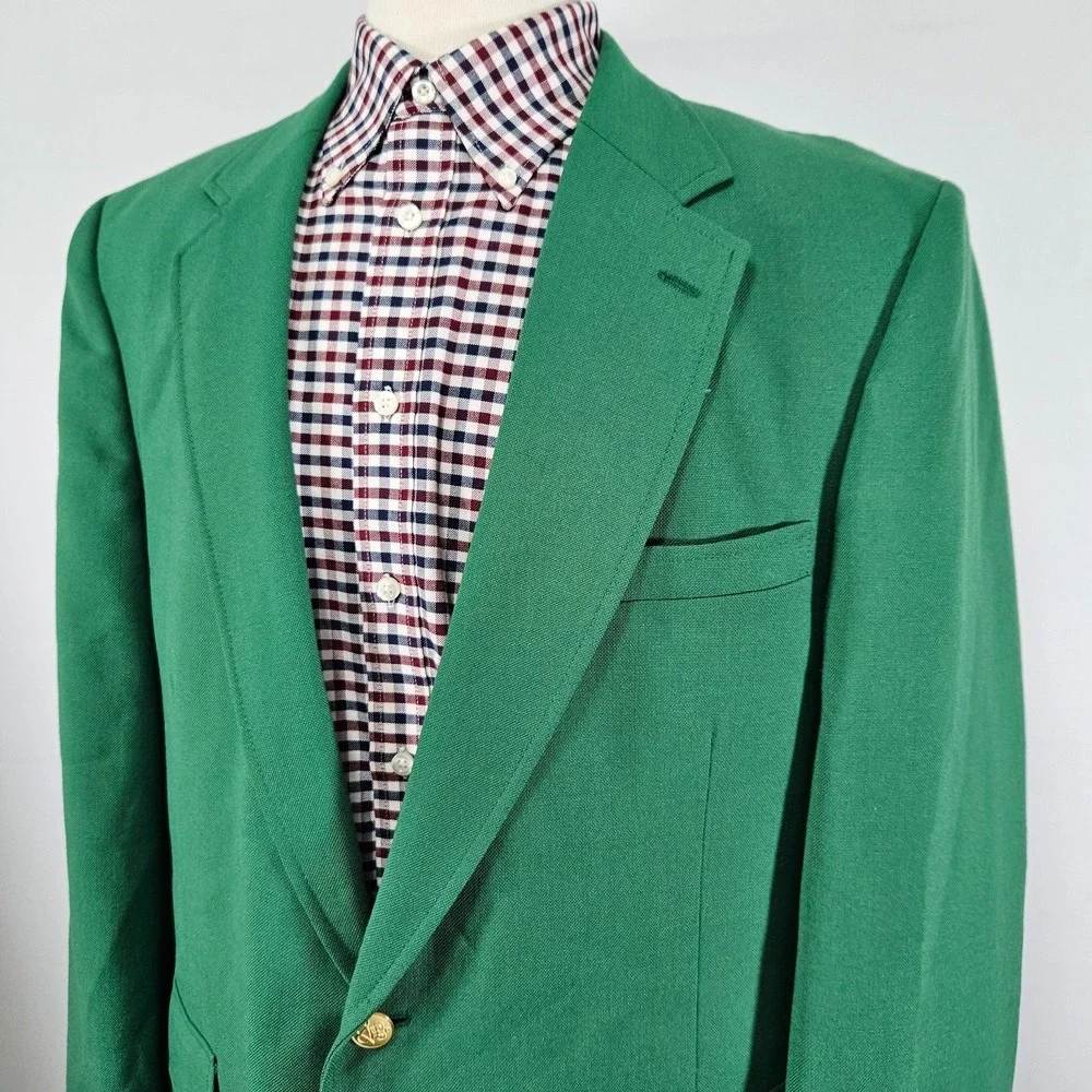 Stafford Men's Sport Coat Blazer Two Button Solid Green Poly Wool Size 46L